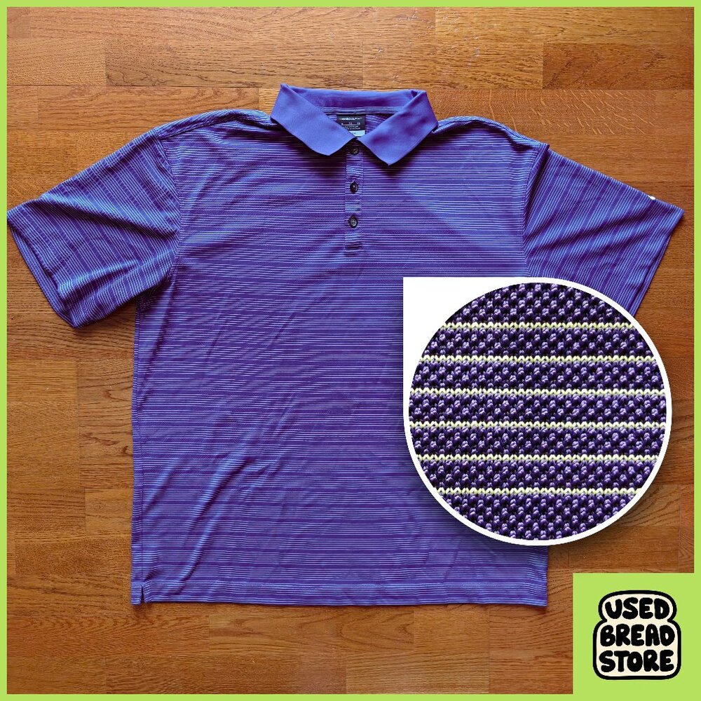 Nike Golf Dri-fit Collared Polo Shirt Men's XL Purple White Striped Logo Button